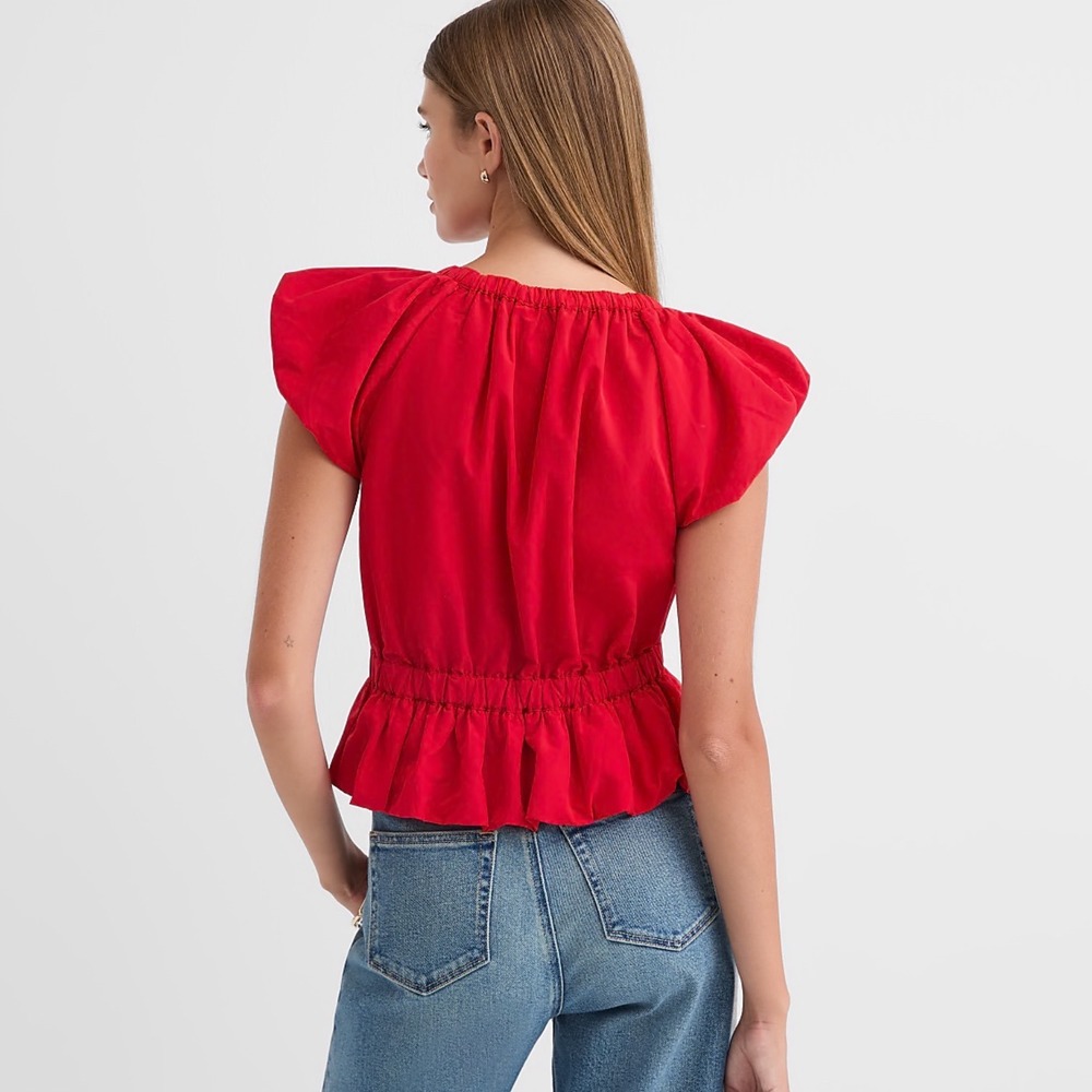 LOFT Puff Sleeve Blouse Women Medium Red New With Tags - Picture 2 of 6